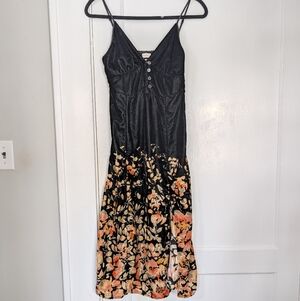 Urban Outfitters Black Velvet Floral Slip Dress XS/S Midi Spaghetti Strap